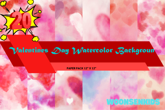 Download 20 Valentines Day Watercolor Backgroun Png Kdp Digital Paper - Digital paper Collection