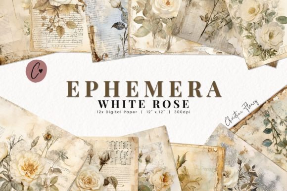 Download Ephemera White Rose Digital Paper - Digital paper Collection