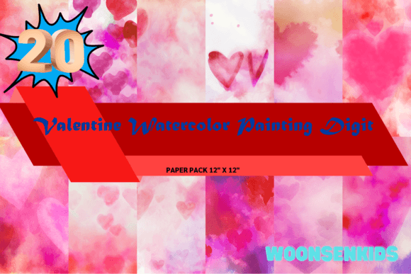 Download 20 Valentine Watercolor Painting Digit Png Kdp Digital Paper - Digital paper Collection