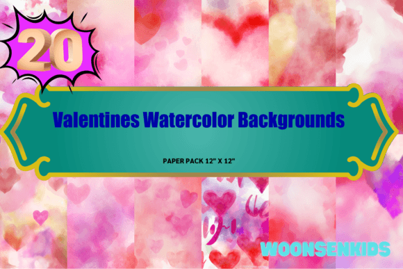 Download 20 Valentines Watercolor Backgrounds Png Kdp Digital Paper - Digital paper Collection
