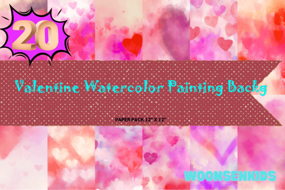 Download 20 Valentine Watercolor Painting Backg Png Kdp Digital Paper - Digital paper Collection