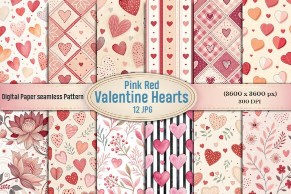 Download Pink Red Valentine Hearts Digital Paper - Digital paper Collection