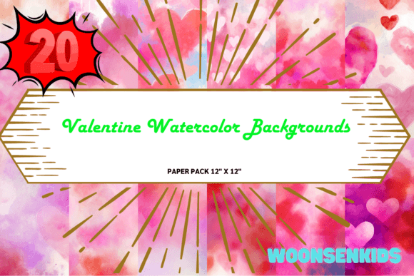 Download 20 Valentine Watercolor Backgrounds Png Kdp Digital Paper - Digital paper Collection