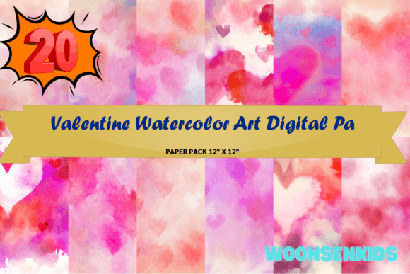 Download 20 Valentine Watercolor Art Digital Pa Png Kdp Digital Paper - Digital paper Collection