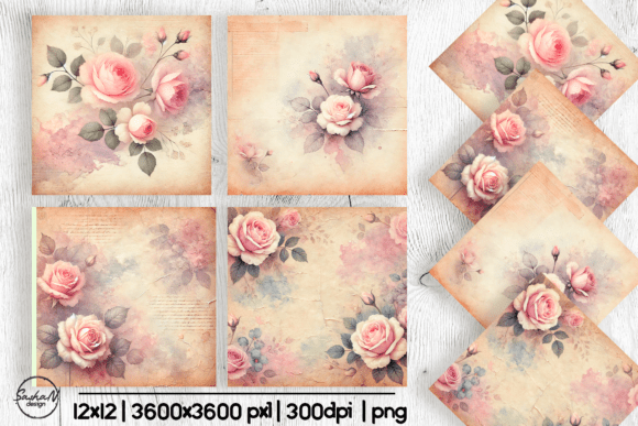 Download Vintage Watercolor Rose Digital Paper - Digital paper Collection
