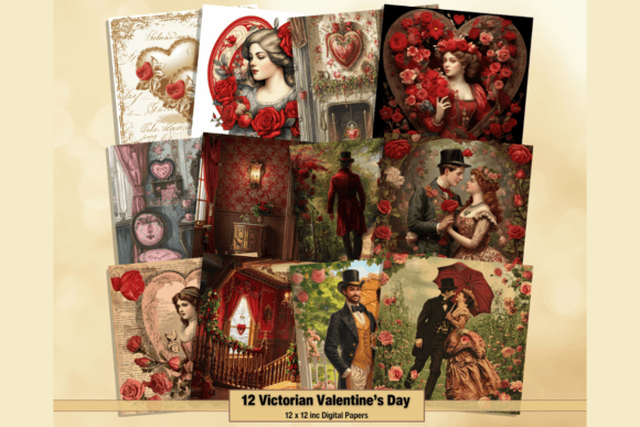 Download Victorian Valentine's Day Digital Papers - Digital paper Collection