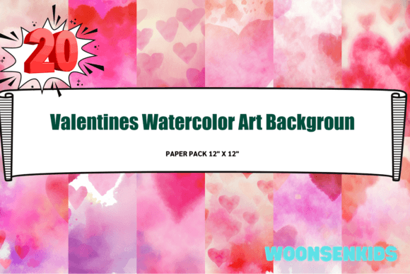 Download 20 Valentines Watercolor Art Backgroun Png Kdp Digital Paper - Digital paper Collection