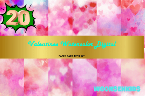 Download 20 Valentines Watercolor Digital Png Kdp Digital Paper - Digital paper Collection