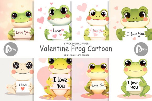 Download Digital Paper Valentine Frog Cartoon - Digital paper Collection